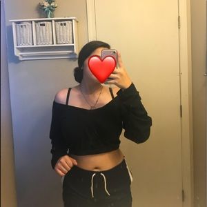 Black croptop/long sleeve over the shoulder